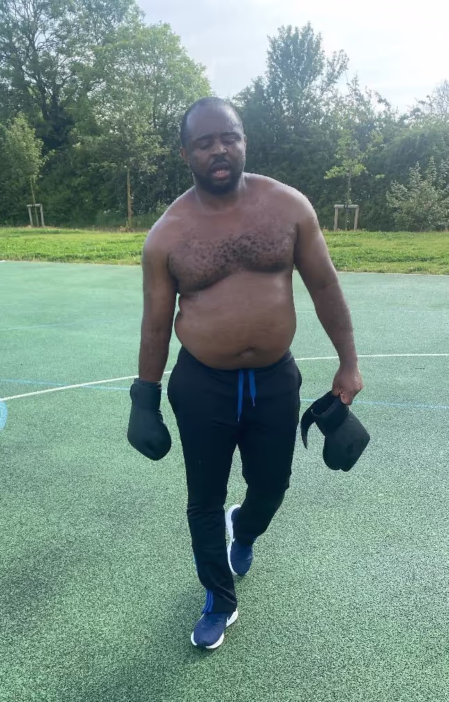 A client's before photo prior to personal training sessions.